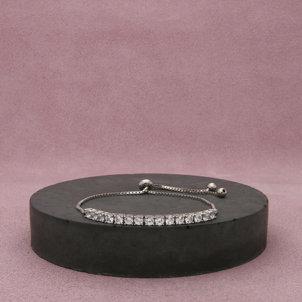 sterling silver round-cut cz adjustable bolo bracelet size 6.25in